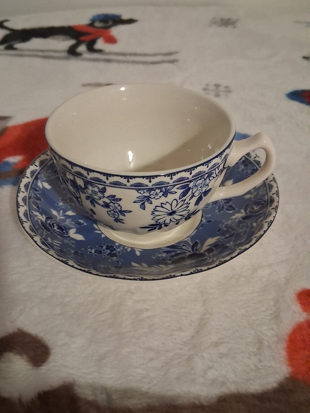 Johnson Brothers Blue Floral Porcelain Teacup and Saucer Set